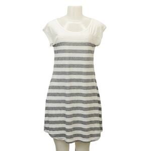 Leto Shirt Dress Womens M/L White Heather Gray Striped Lace Accent Pullover